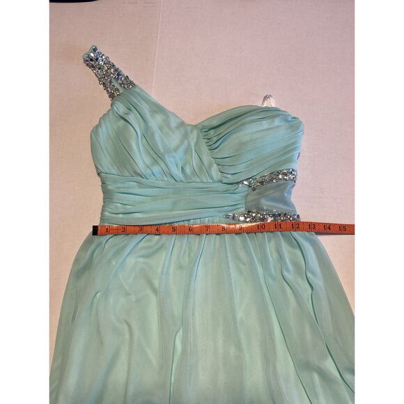 City Studio Formal Dress Size 5 Light Turquoise Bead Detail One Shoulder - Picture 10 of 14